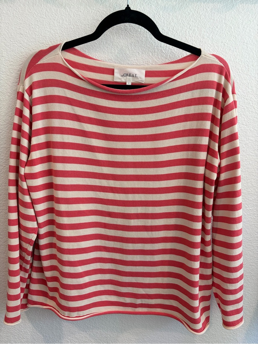 The GREAT Striped Boatneck Top - Coral  & Cream